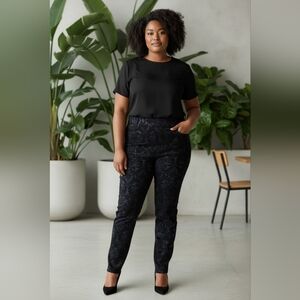 NEW Roz & Ali dark blue black velvet detail pull on elastic waist legging pants